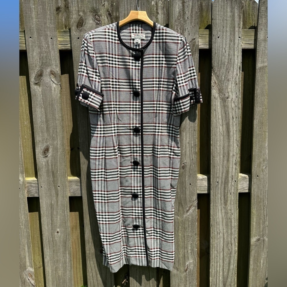 Vintage 90’s Talbot's Plaid Sheath Dress by Cynthia Howie Black🖤Red♥️White🤍